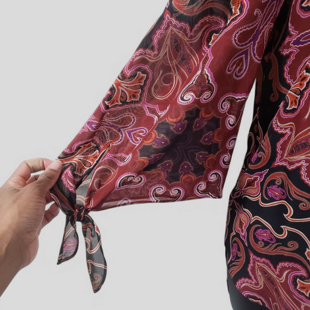 Rachel Zoe Silk Off Shoulder Blouse Paisley Flare Top Sz‎ 2 Whimsigoth Fairycore - Picture 6 of 15